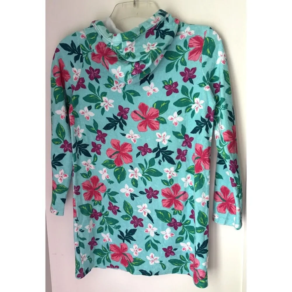 Lands' End Girls L 10-12 Terry Swim Cover Up Hoodie Tropical Floral Pocket #13